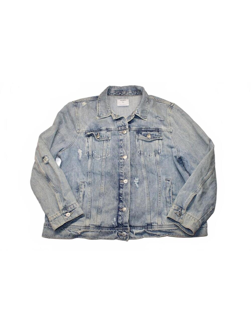 Old Navy Distressed Denim Jacket Light Wash Jean Trucker Boyfriend XXL Women